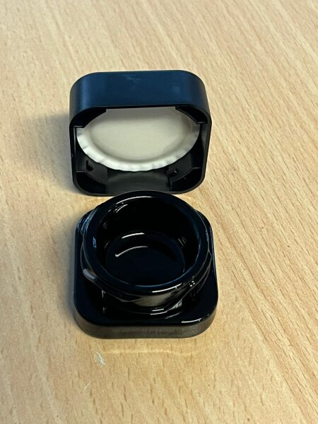 Rosin Jar/Extraktglas Eckig/Schwarz mit Kunststoffdeckel und Kindersicherung
