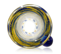 Bong Kopf Glas, Batik mit Rollstopp, 18,8mm, blau-gelb