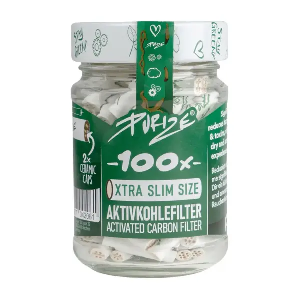 Purize Glas  XTRA Slim Size Aktivkohlefilter 100 Stk. WEIß
