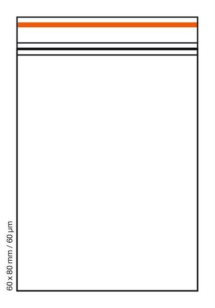 Druckverschlussbeutel/Tütchen, 60µm, 60x80mm, ORANGE LINE, VE100
