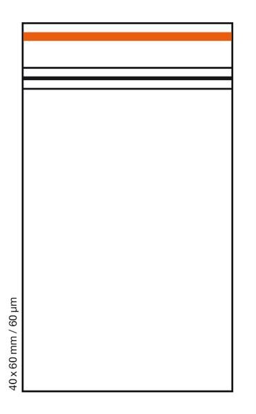 Druckverschlussbeutel/Tütchen, 60µm, 40x60mm, ORANGE LINE, VE100