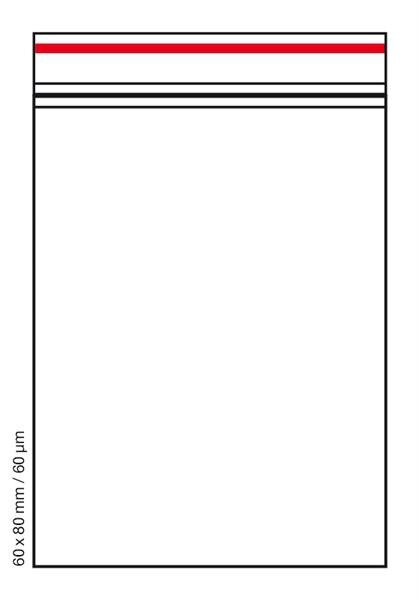 Druckverschlussbeutel/Tütchen, 60µm, 60x80mm,RED LINE, VE100